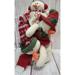 Studio 33 Stacked Christmas Snowmen Figure Decor Weighted White Red Green 10.5"